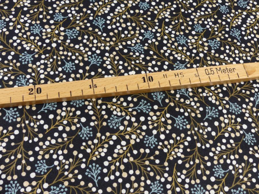 Preview: New Forest Quiltstoff Schneebeeren schwarz mit Maßangabe